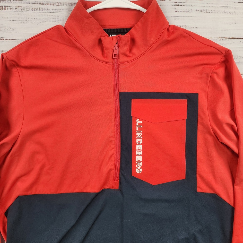 J.Lindeberg Methis Half Zip Mid Layer Pullover Golf Mens L Red Navy